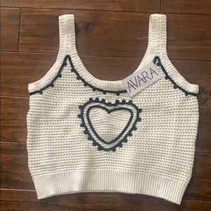 Avara White Knit Crop Top with Black Heart Accent